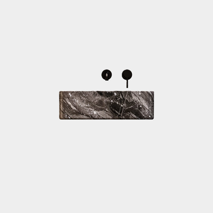 Maiken square marble basin front view in Grey Galaxy