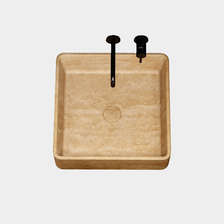 Maiken square basin top view in Beige Travertine