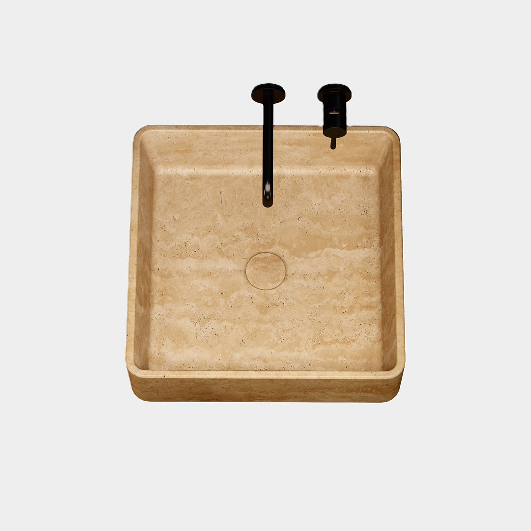 Maiken - Square Marble Basin - Beige Travertine