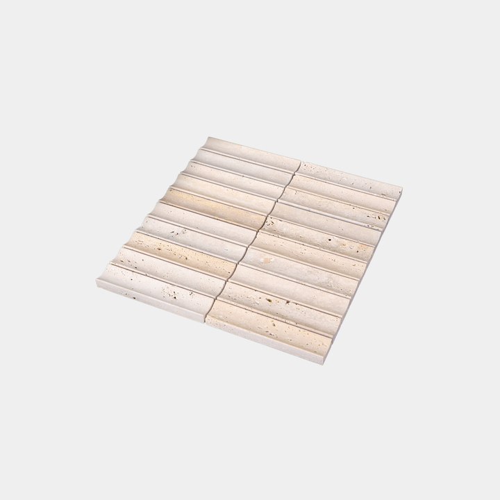 Inverted flute marble tiles side view in Beige Travertine