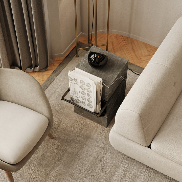 Aarhaus marble side table with storage pouch in Grey Kenzo
