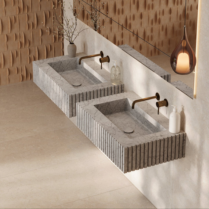 Luca Ribbed Marble Basin - White Carrara - Medium - Lifestyle 2