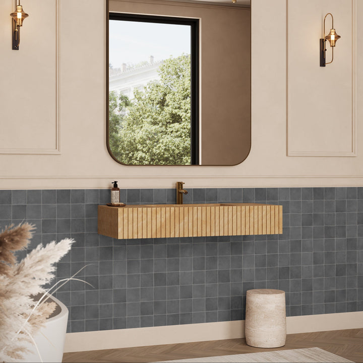 Luca Ribbed Marble Basin - Beige Travertine - Large - Lifestyle