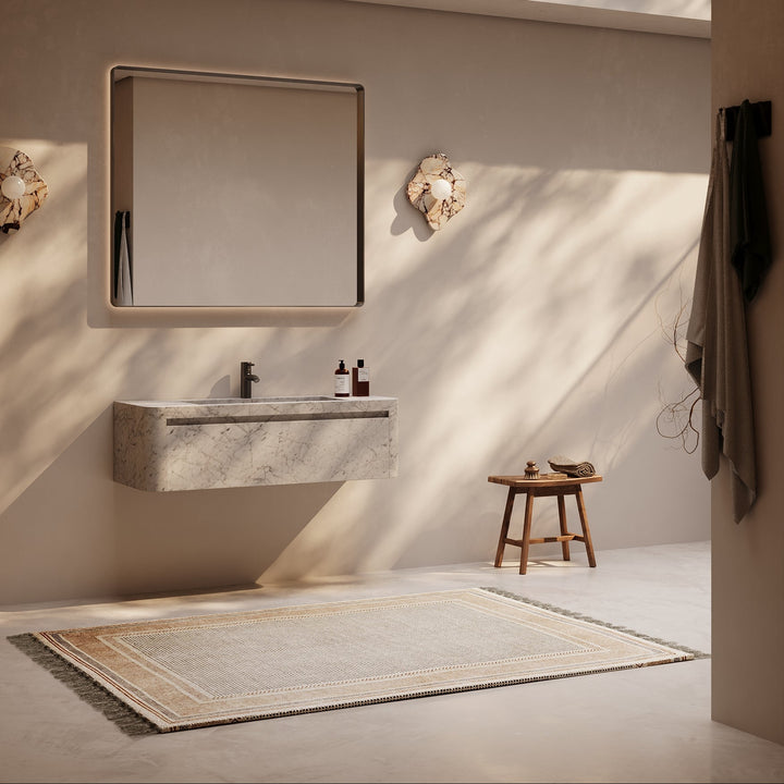 Lyke single wall-mounted marble vanity large in White Carrara
