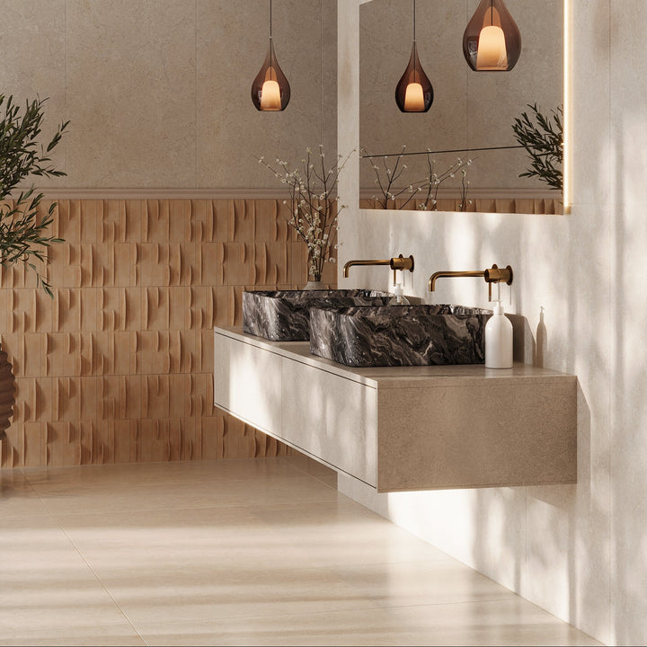 Maiken square basin lifestyle view in Grey Galaxy