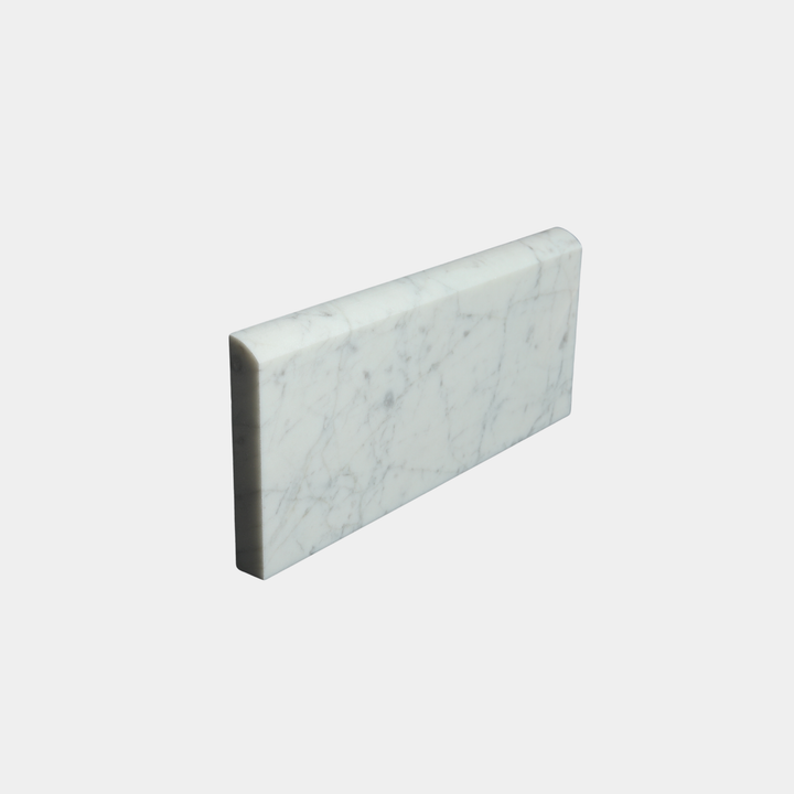White Carrara marble skirting board side profile view