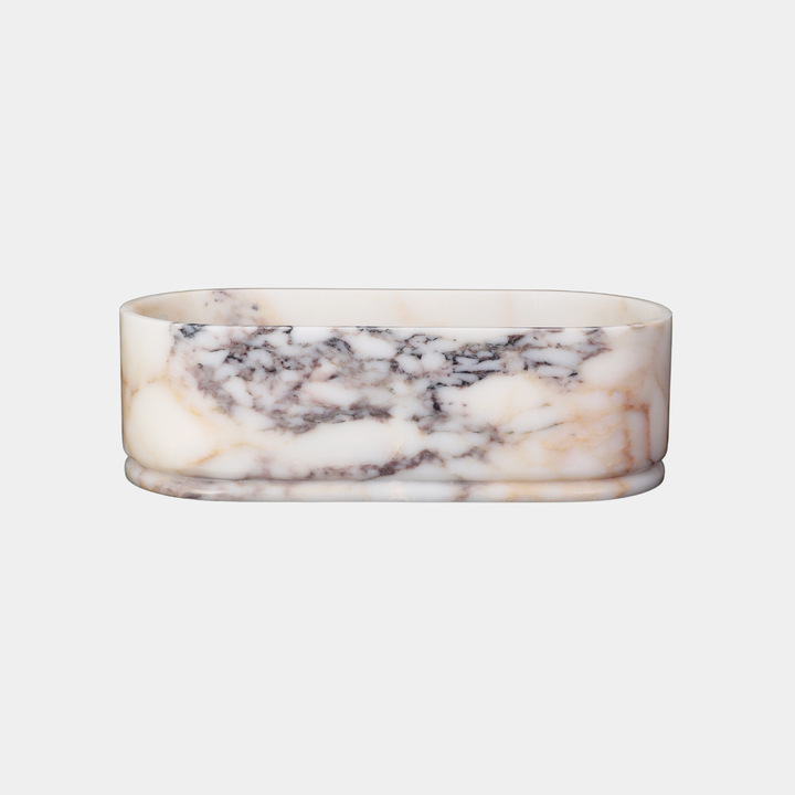 Leif oval marble bathtub front view in Calacatta Viola