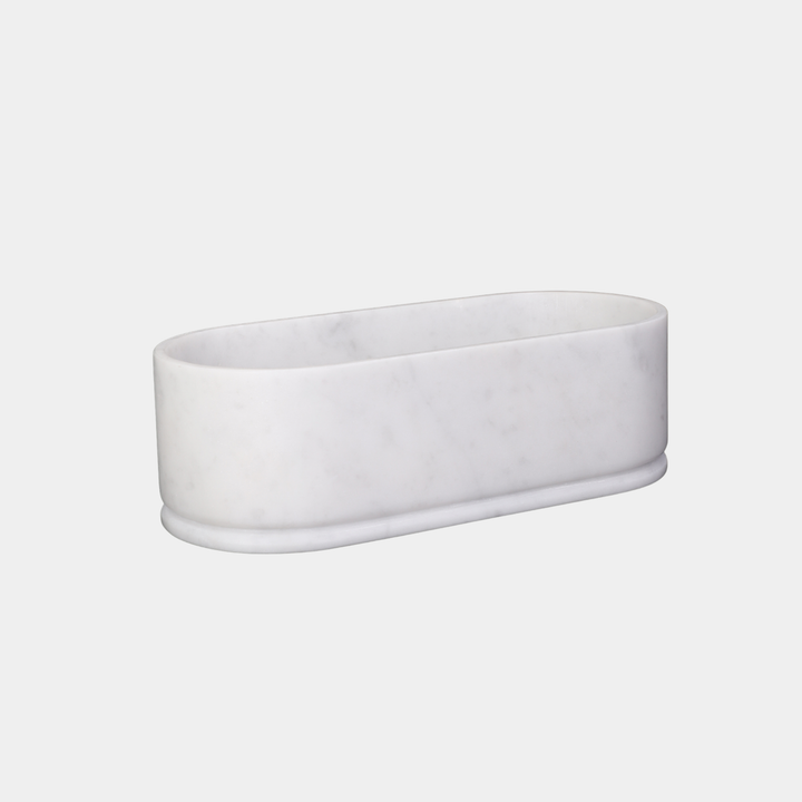 Leif oval bathtub side view in White Carrara