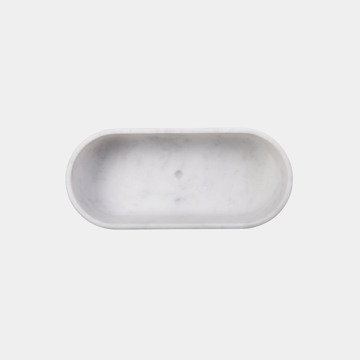 Leif oval bathtub top view in White Carrara