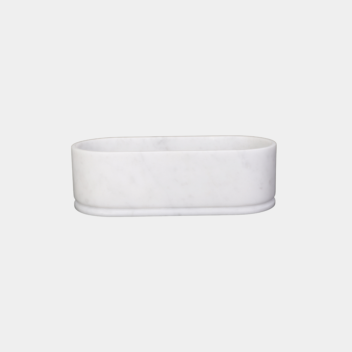 Leif oval marble bathtub front view in White Carrara
