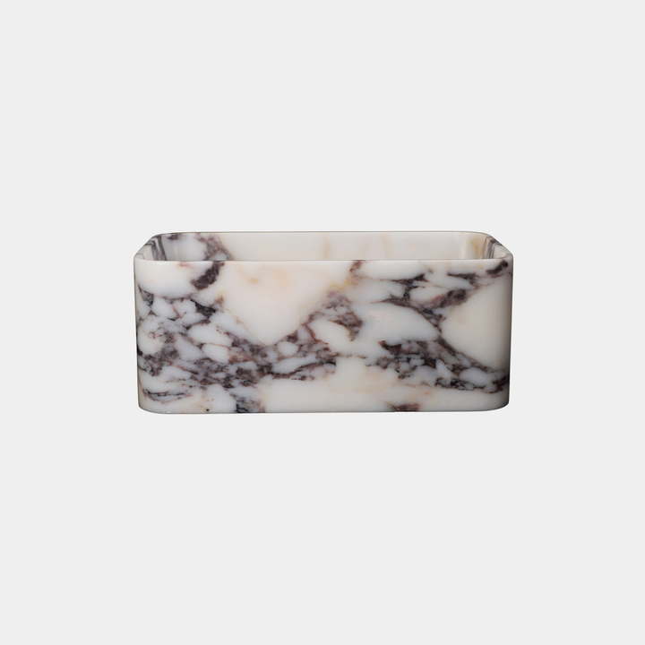 Astrid square marble bathtub front view in Calacatta Viola