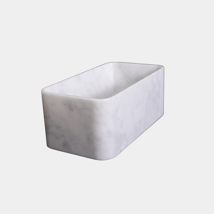 Astrid square bathtub side view in White Carrara