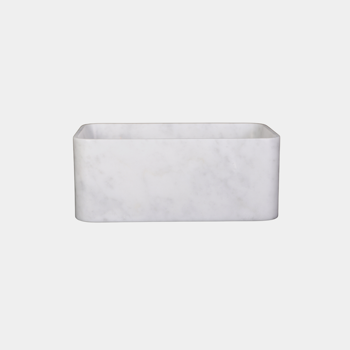 Astrid square marble bathtub front view in White Carrara
