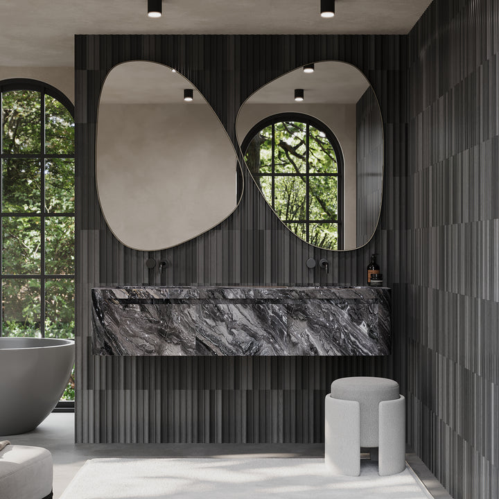 Lyke wall-mounted vanity open drawer detail in Grey Galaxy