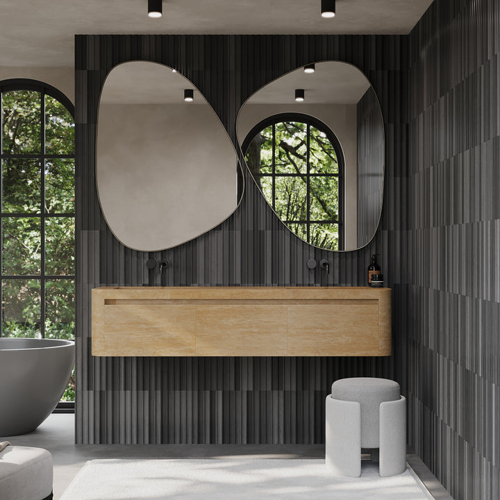 Lyke - Wall-Mounted Double Basin Bathroom Vanity - Beige Travertine