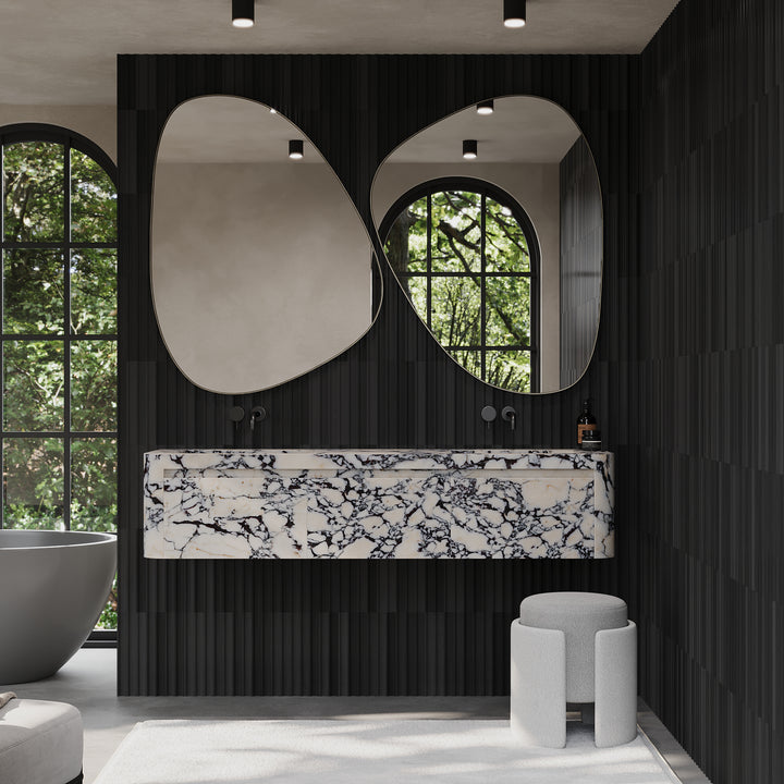Lyke marble vanity in luxury bathroom interior in Calacatta Viola