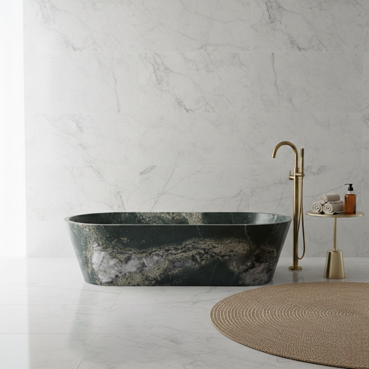 Bjorn oval marble bathtub in Emerald Green Quartzite