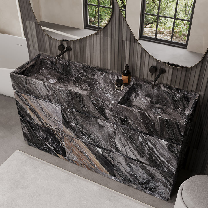 Orca double basin marble bathroom vanity in Grey Galaxy