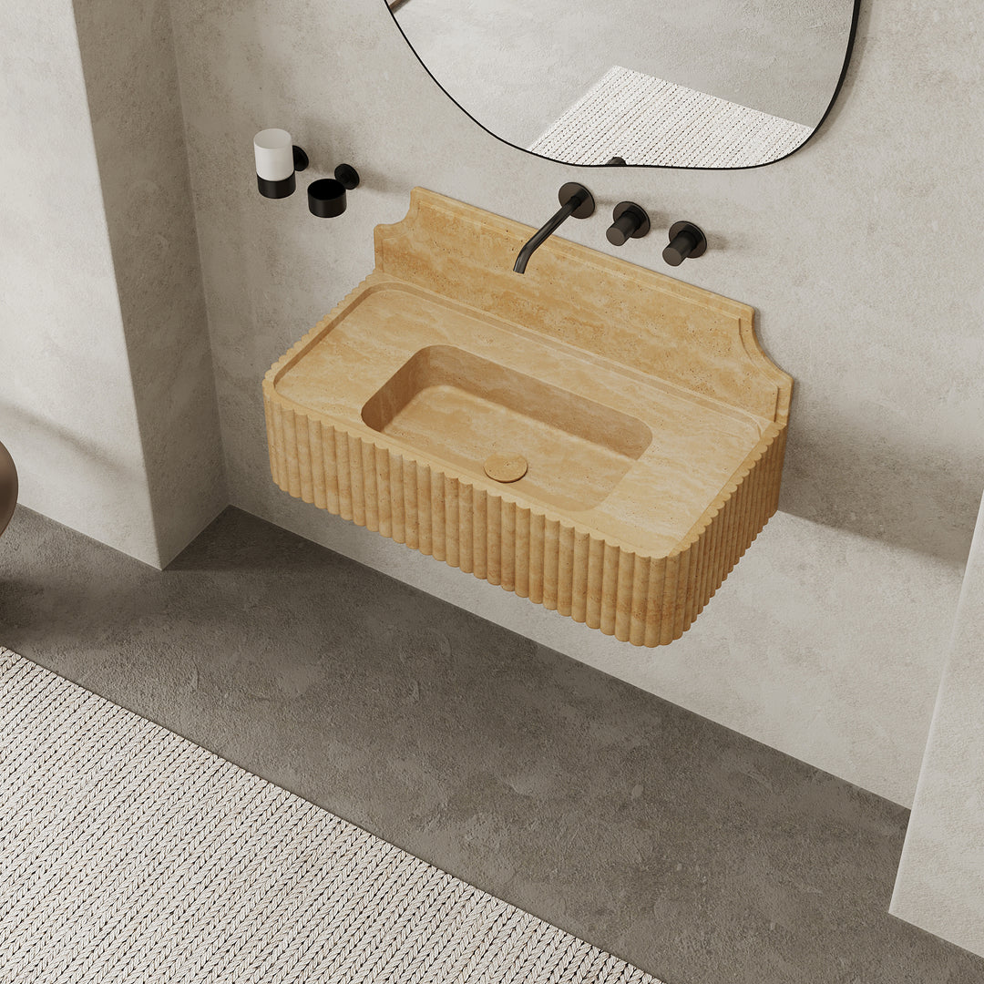 Skive - Ribbed Marble Basin - Beige Travertine - Large