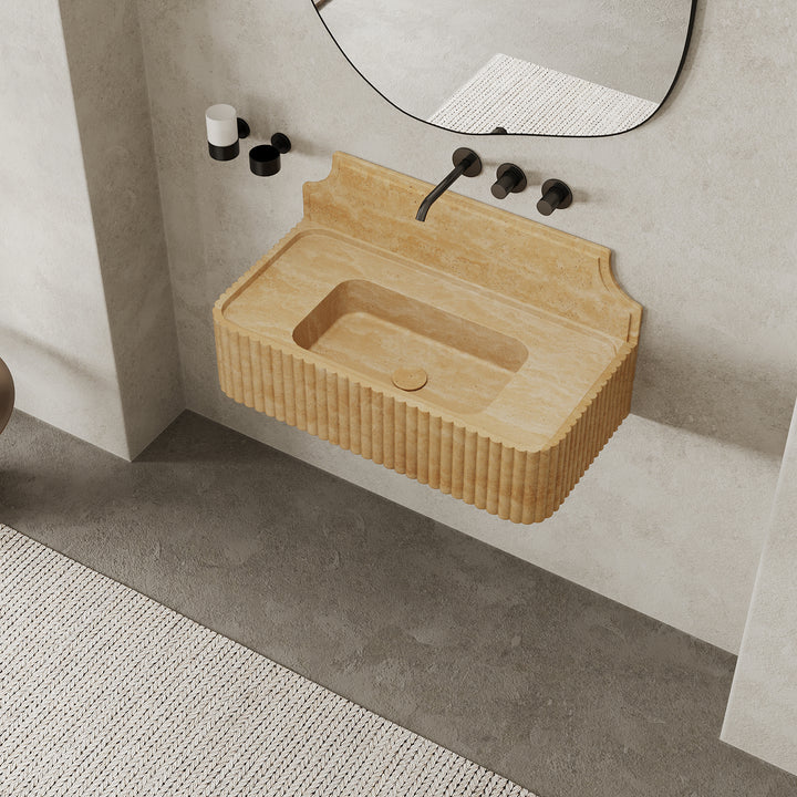 Skive - Ribbed Marble Basin - Beige Travertine - Large