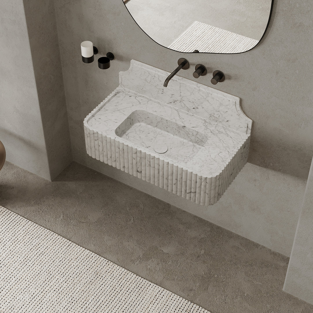 Skive - Ribbed Marble Basin - White Carrara - Large