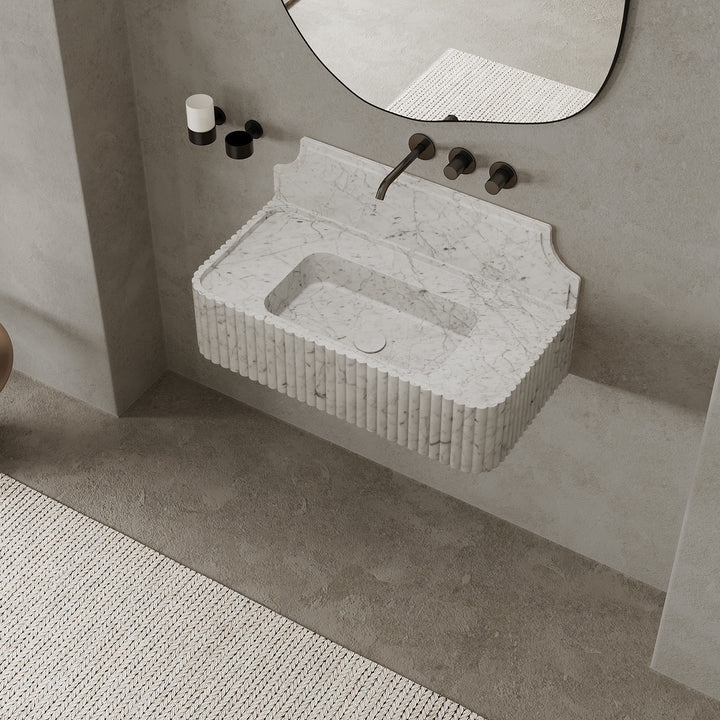 Skive - Ribbed Marble Basin - White Carrara - Large