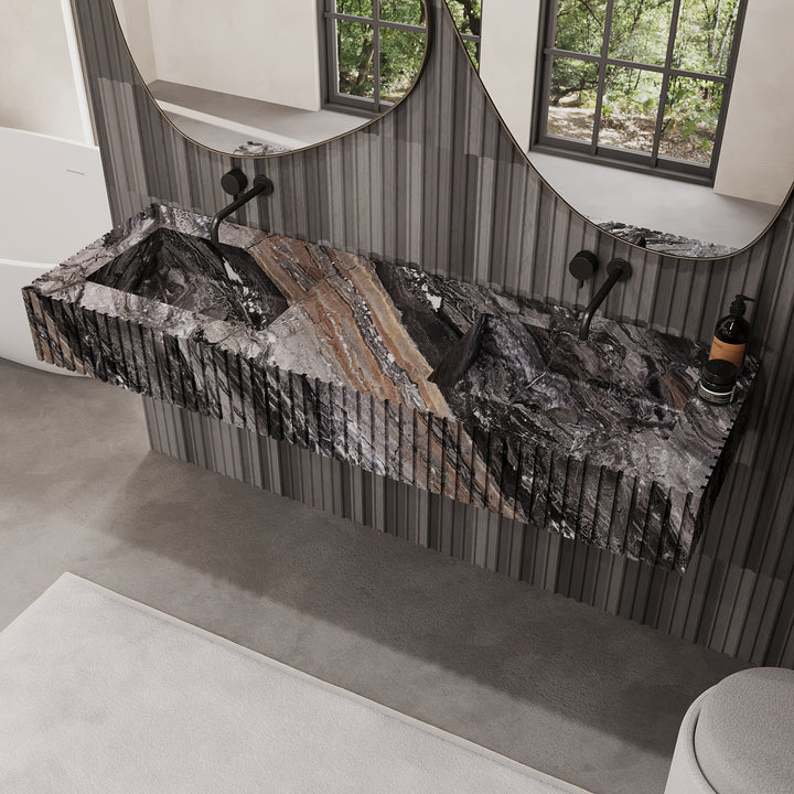 Luca ribbed marble double basin in Grey Galaxy
