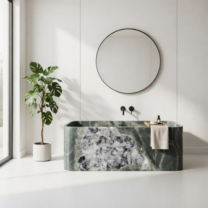 Astrid square marble bathtub in Emerald Green Quartzite