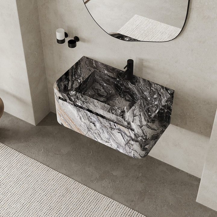 Lyke single wall-mounted marble vanity medium in Grey Galaxy