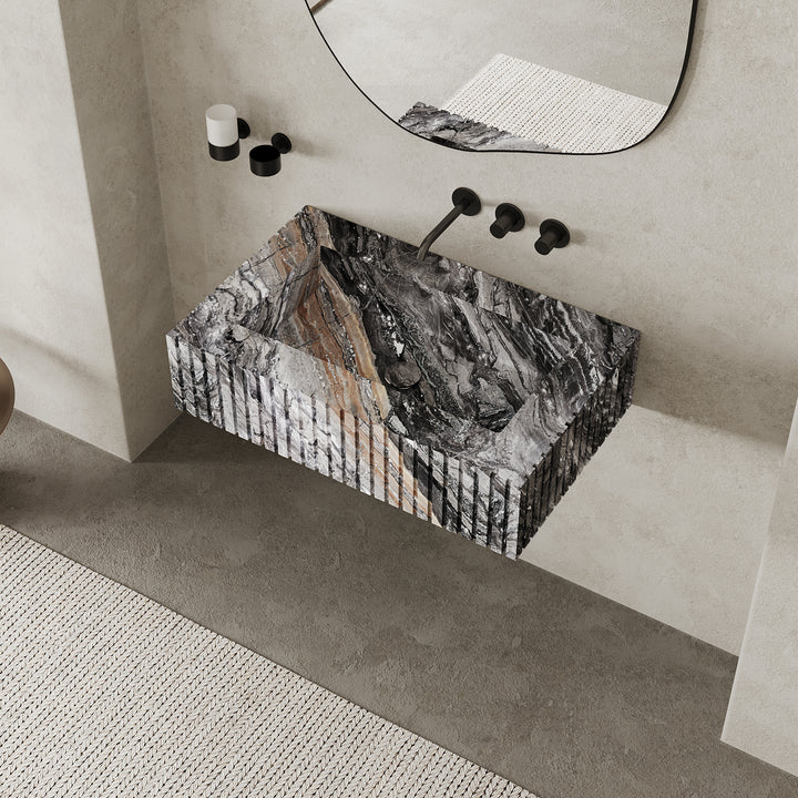Luca Ribbed Marble Basin - Grey Galaxy - Medium - Main