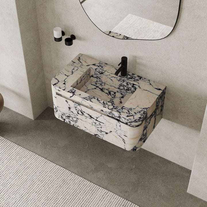 Lyke single wall-mounted marble vanity medium in Calacatta Viola