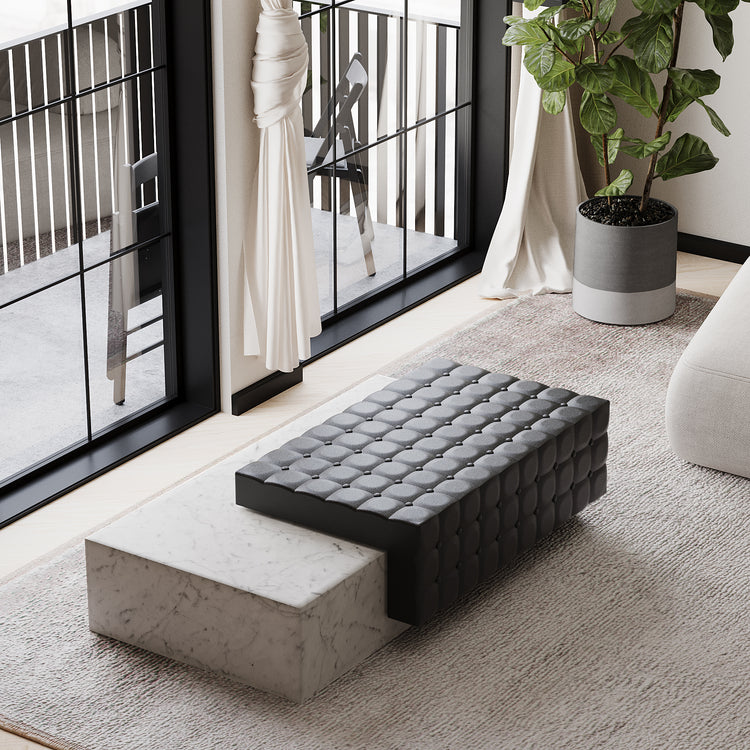 Maribo tufted leather marble chaise in White Carrara