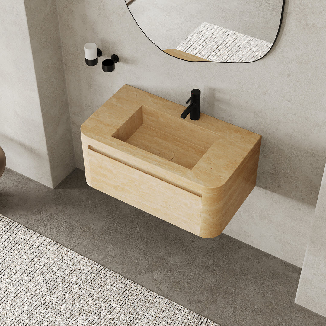 Lyke - Wall-Mounted Bathroom Vanity - Beige Travertine - Large