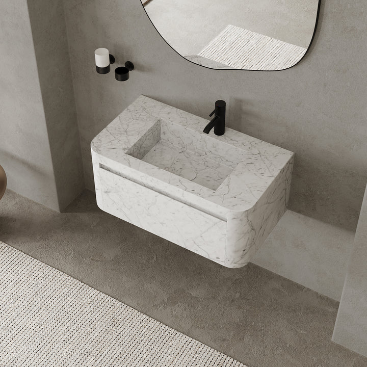 Lyke single wall-mounted marble vanity medium in White Carrara
