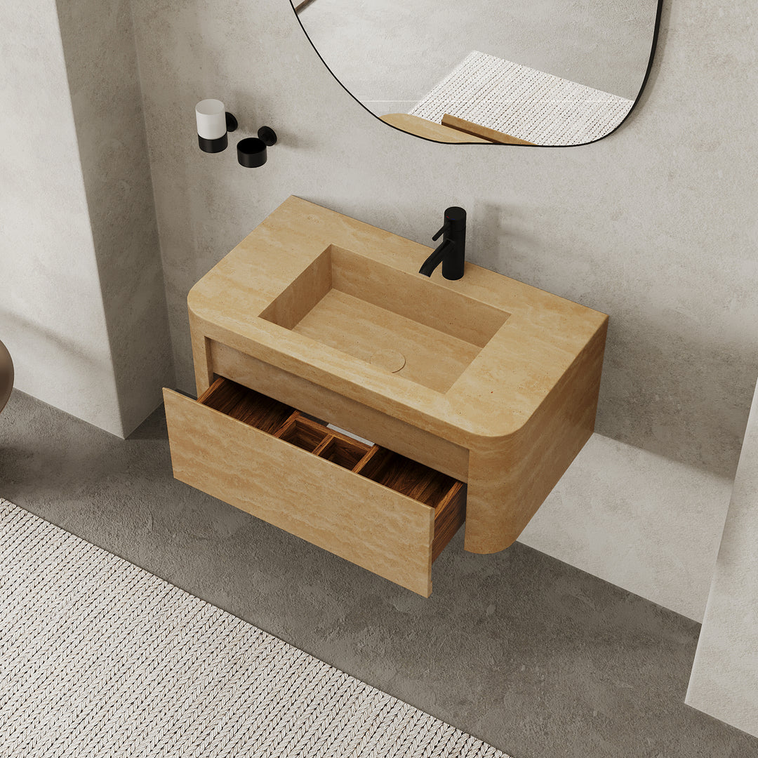 Lyke - Wall-Mounted Bathroom Vanity - Beige Travertine - Large