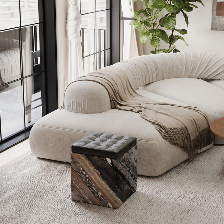 Halden tufted marble ottoman in Grey Galaxy