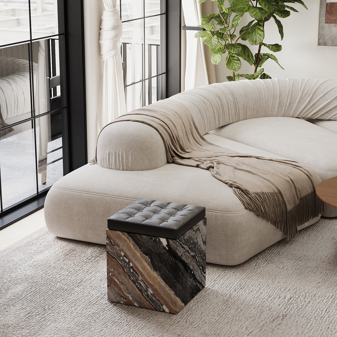 Halden - Tufted Marble Ottoman - Grey Galaxy