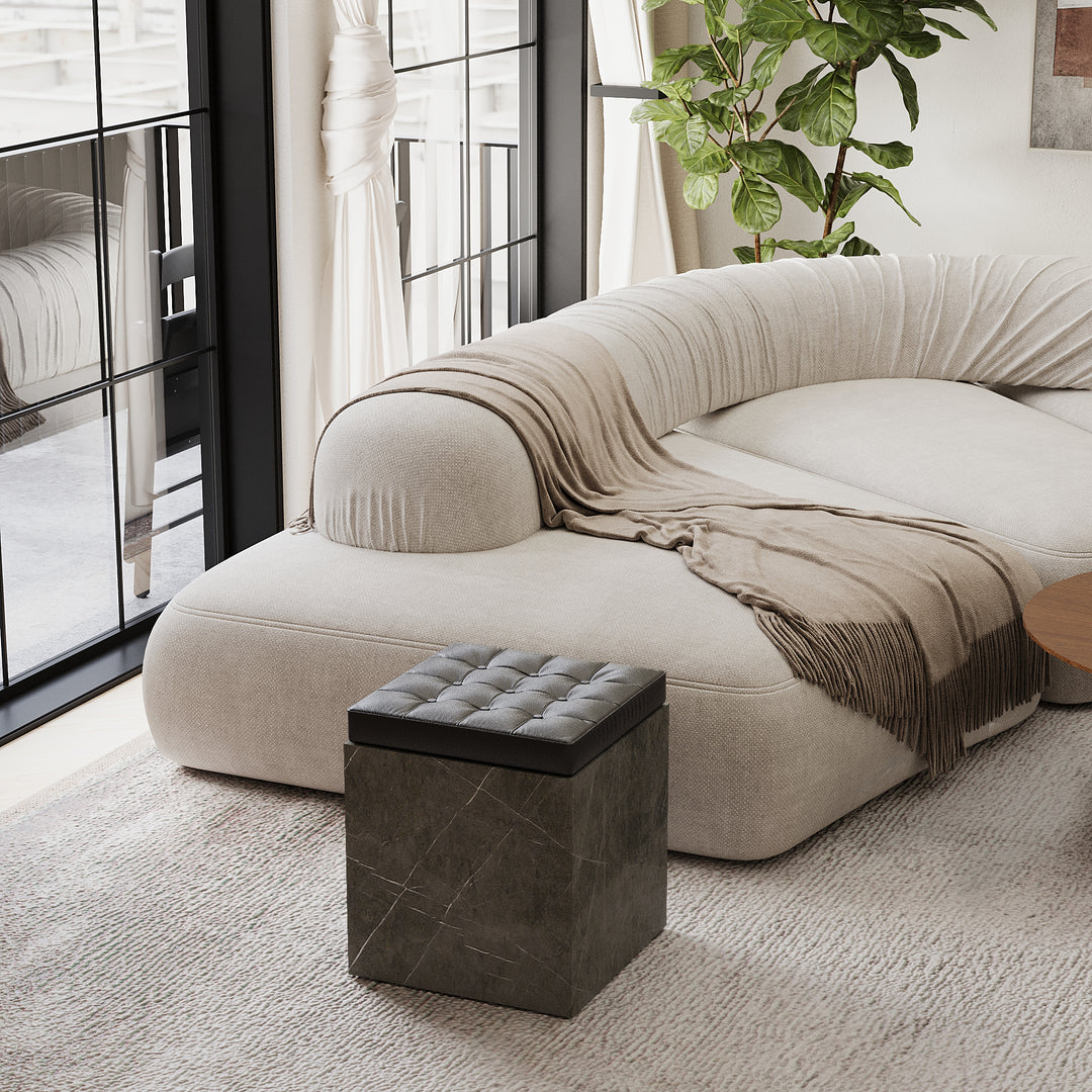 Halden - Tufted Marble Ottoman - Grey Kenzo