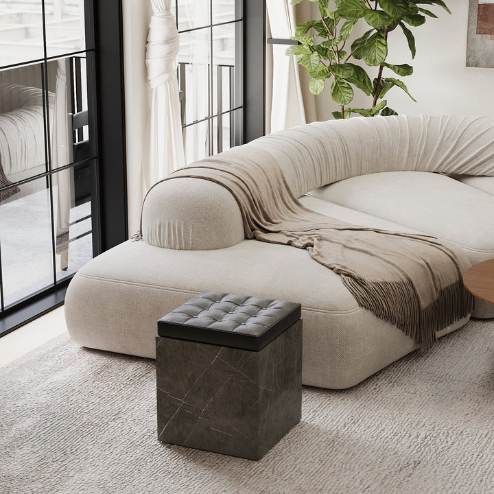 Halden - Tufted Marble Ottoman - Grey Kenzo