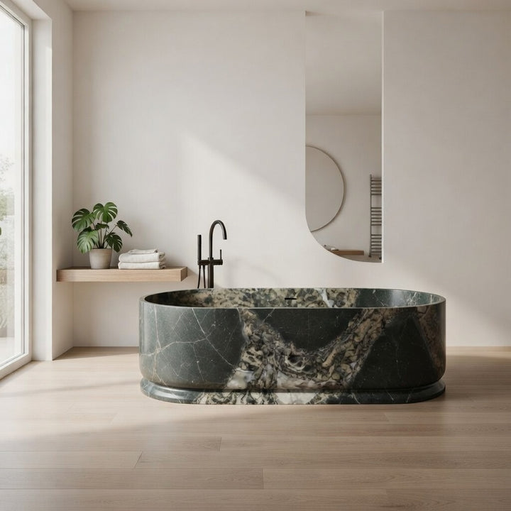 Leif oval marble bathtub in Emerald Green Quartzite