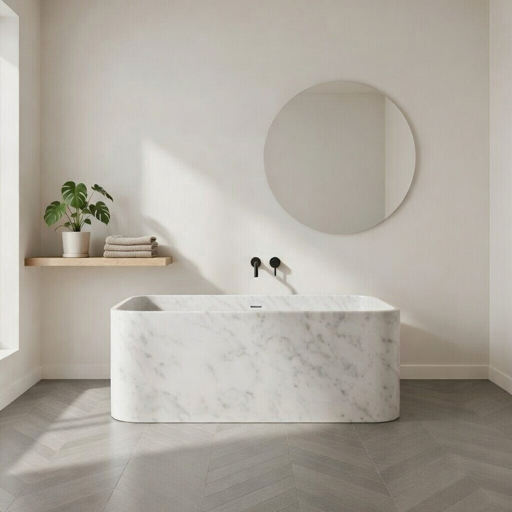 Astrid square marble bathtub in White Carrara