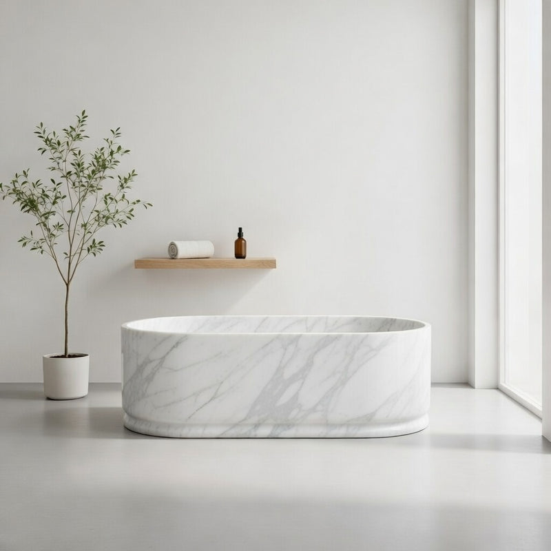 Leif - Oval Modern Bathtub – White Carrara