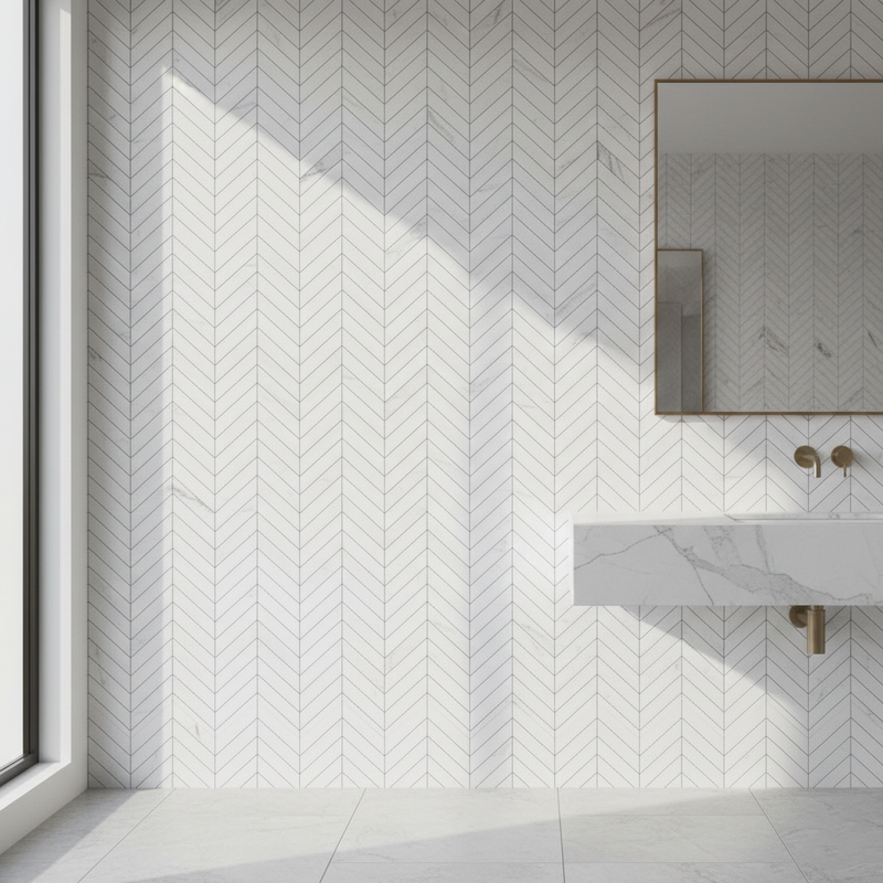 Carreaux en chevrons – White Carrara