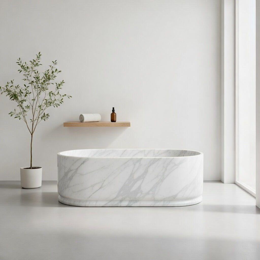 Leif oval marble bathtub in White Carrara