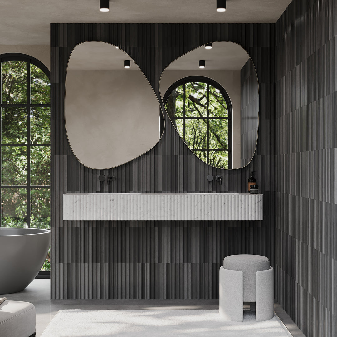 Raya - Ribbed Marble - Double Basin - White Carrara