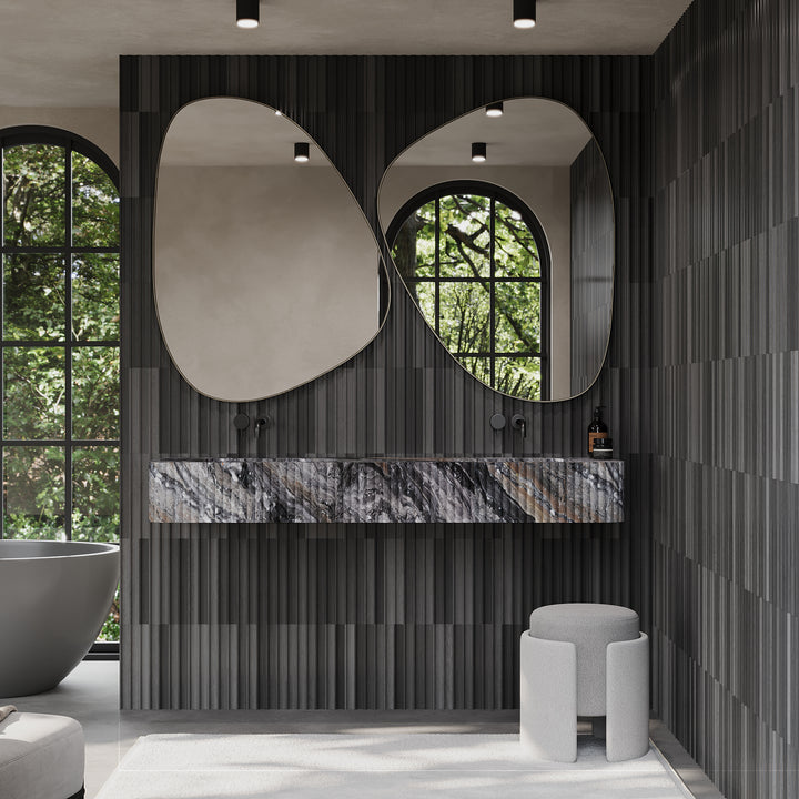 Raya ribbed double basin lifestyle view in Grey Galaxy