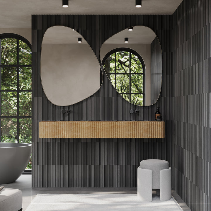 Raya ribbed double basin lifestyle view in Beige Travertine