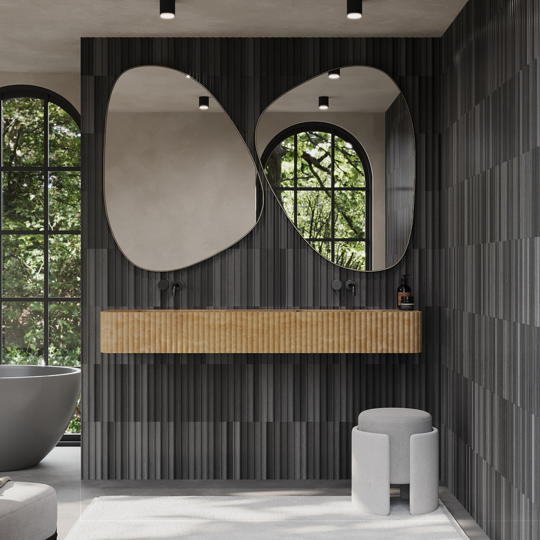 Raya - Ribbed Marble - Double Basin - Travertine