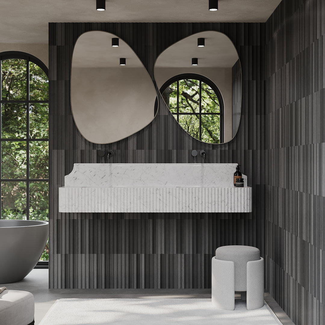 Skive - Ribbed Marble Double Basin - White Carrara