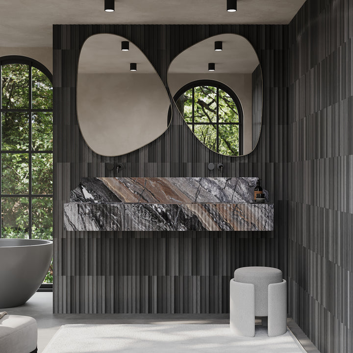 Skive ribbed marble double basin in Grey Galaxy bathroom lifestyle